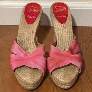 CHRISTIAN LOUBOUTIN Espadrille Sandal Wedges Pink Women’s 40 *AUTHENTIC*